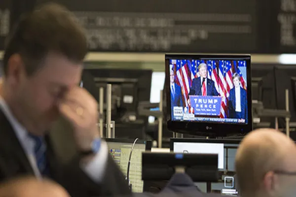 Market Reactions Inside The Frankfurt Stock Exchange As Donald Trump Elected U.S. President