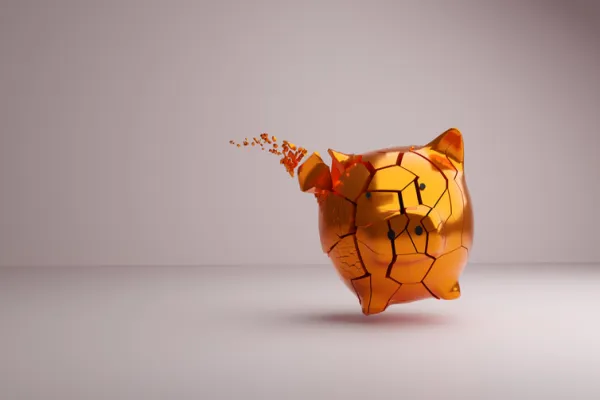 Destroyed Piggy bank ,Recession Concept