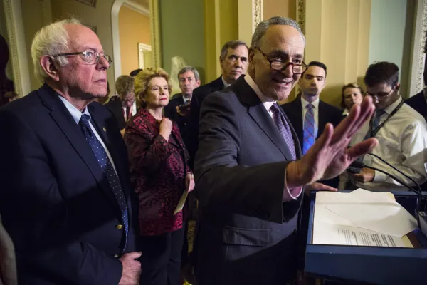 Bernie Sanders and Chuck Schumer (Zach Gibson/Bloomberg)
