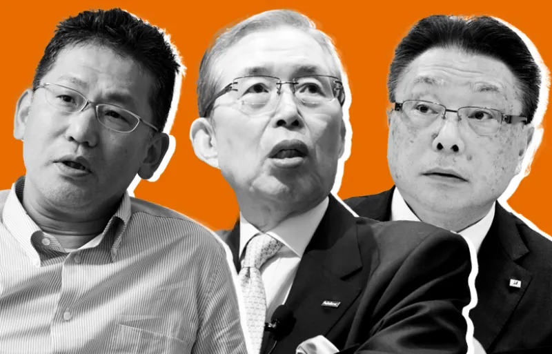 Left to right: Kinya Seto, president and CEO, Lixil Group Corp.; Shigenobu Nagamori, chairman, president and CEO of Nidec Corp.; Masaaki Tsuya, CEO, Bridgestone Corp.