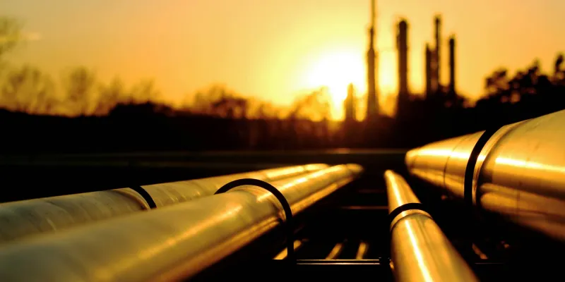 Golden pipes going to oil refinery