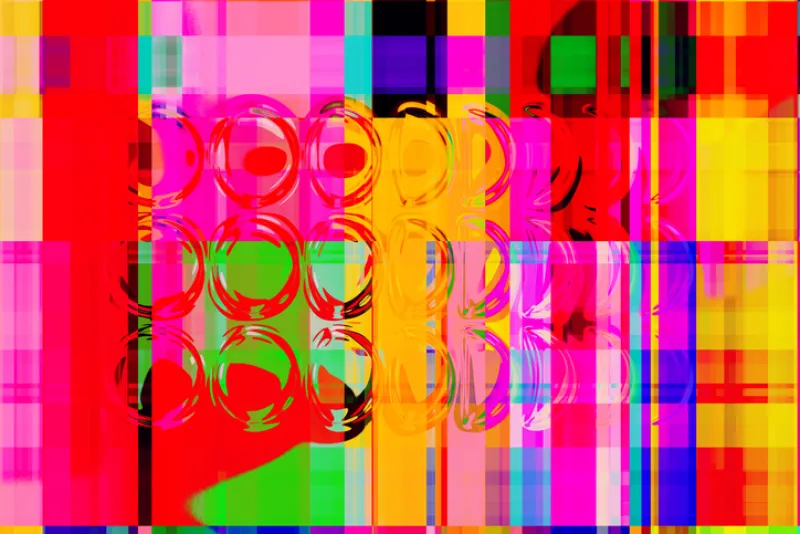 Abstract Mid-Century Square Vibrant Geometric Shapes with Neon Colored  Collage