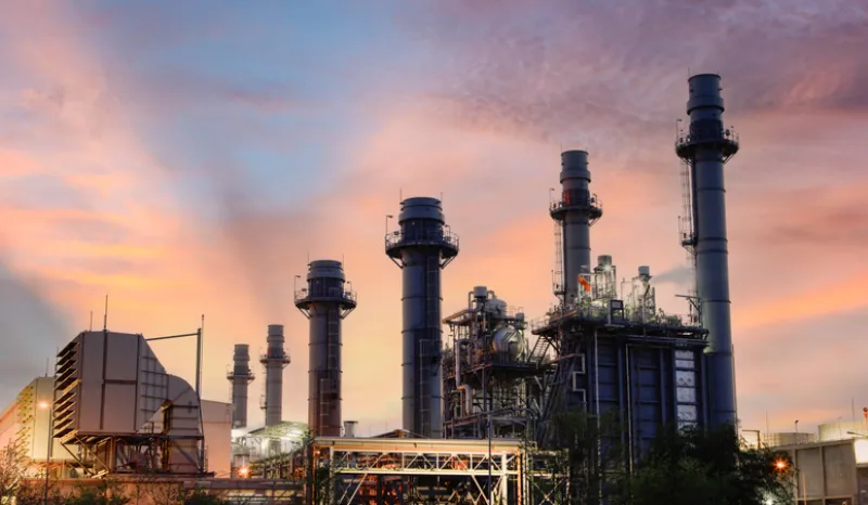 Natural Gas Combined Cycle Power Plant ,Gas turbine electrical power plant with in Twilight power for factory energy concept.